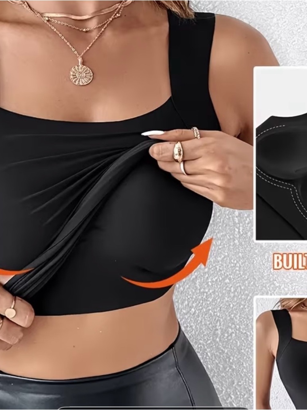 NWT❤️ Set of 2 Black Women's Square Neck Built-In Bra Smoothing Tank Top
